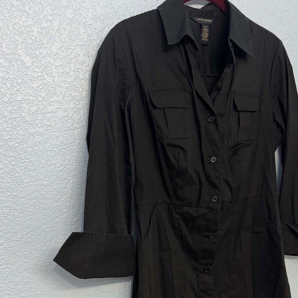 Banana Republic Black 3/4 sleeve Button Down Dress With Pockets Size 2